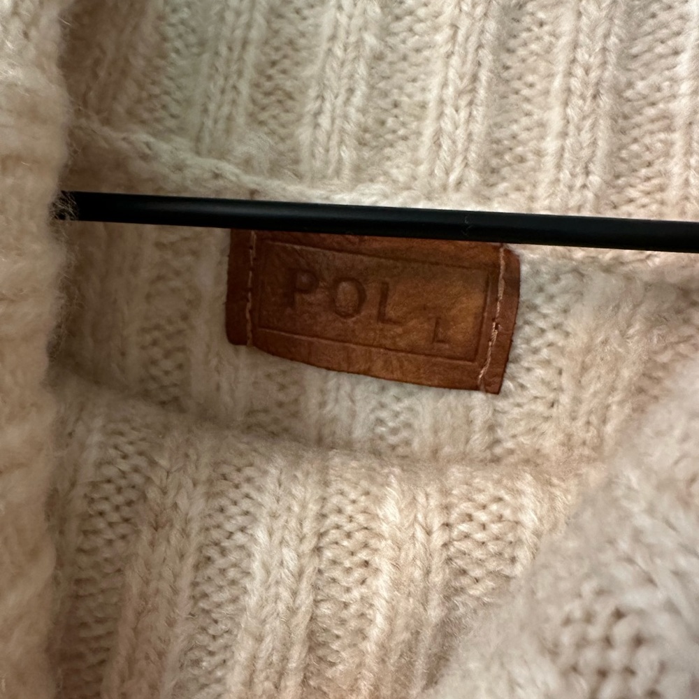 Classic Cream Cowl Neck Drop Shoulder Sweater with Navy Stripes - LARGE - Picture 5 of 11